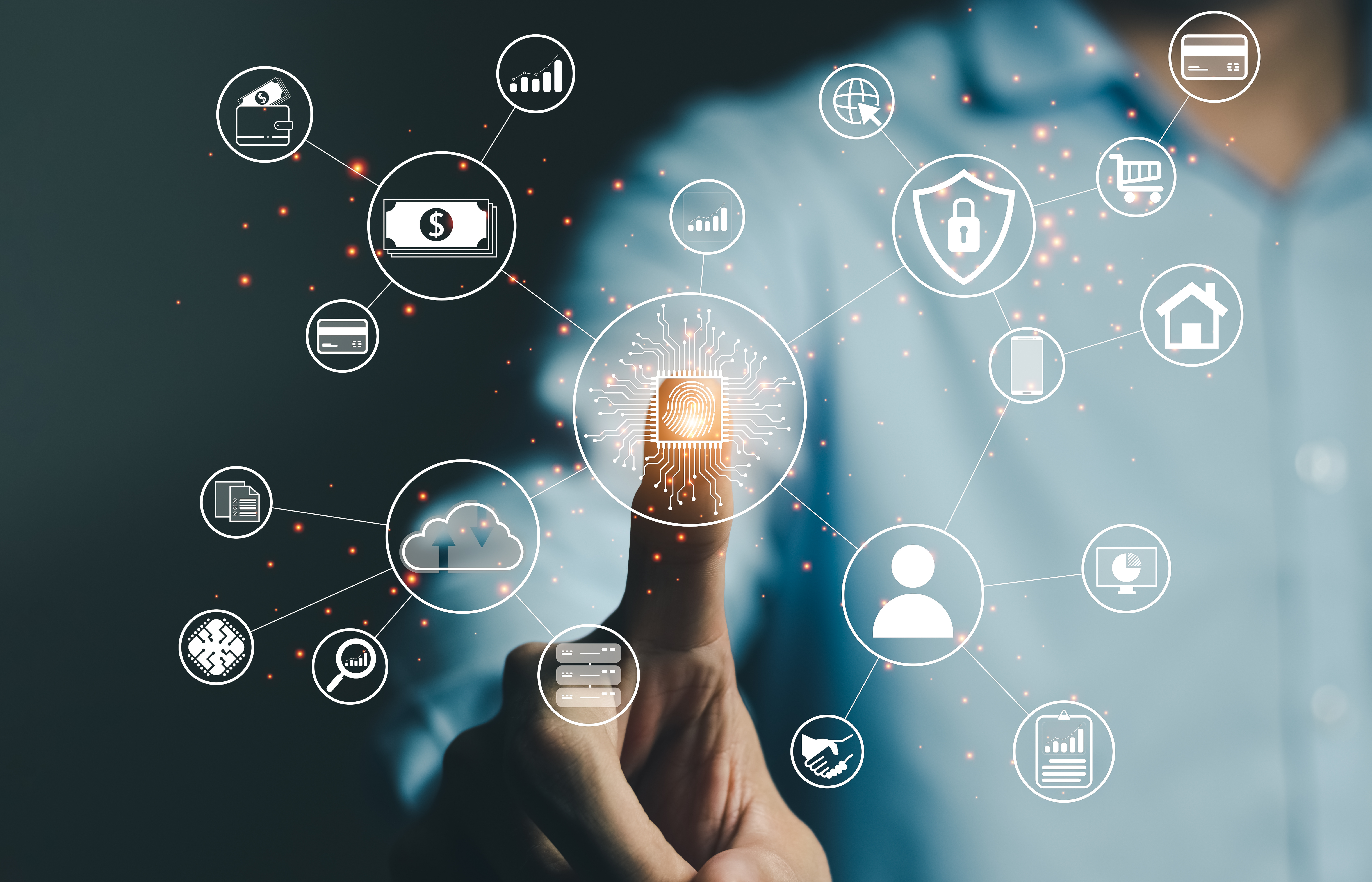 Mit einem Fingerabdruck werden unterschiedliche Elemente der digitalen Transformation aktiviert Mit einem Fingerabdruck werden unterschiedliche Elemente der digitalen Transformation aktiviert
