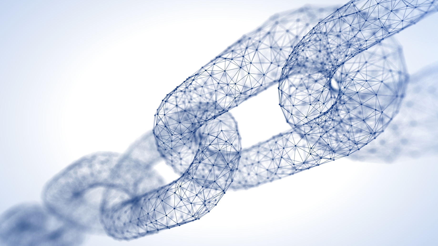 Blockchain Konzept: Kette aus blauen, digitalen Datennetzen vor weißen Hintergrund Blockchain Konzept: Kette aus blauen, digitalen Datennetzen vor weißen Hintergrund