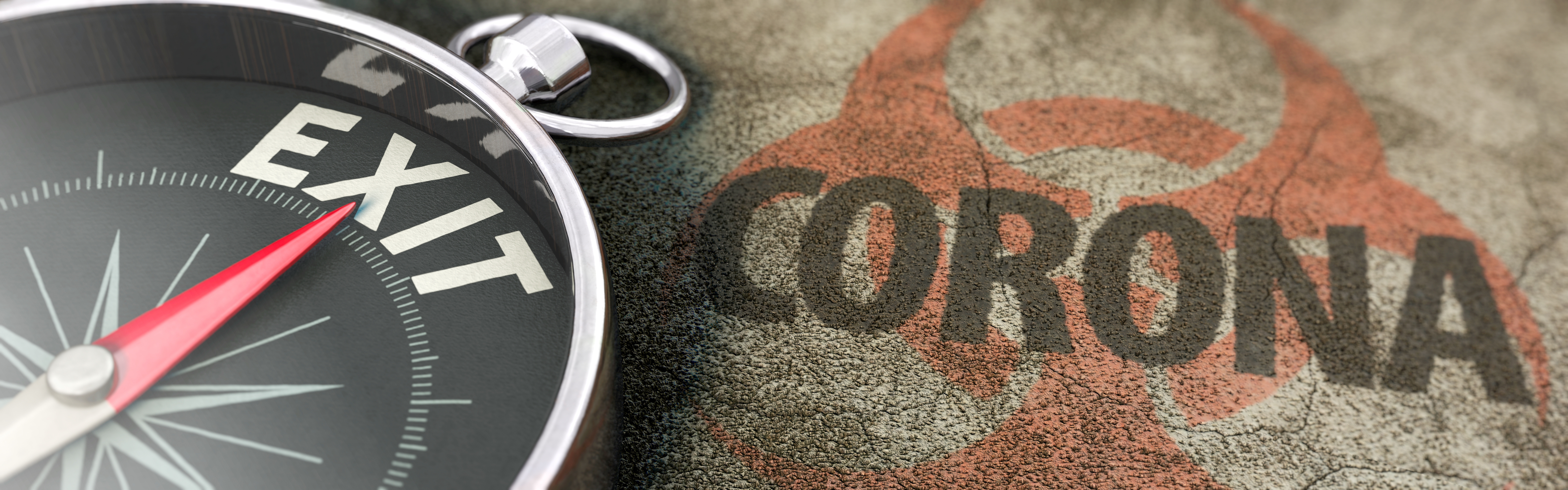 Abstrakte Abbildung, die Anfangsbuchstaben des Wortes "Corona" und die Endbuchstaben des Wortes "Exit" sind zu lesen. Abstrakte Abbildung, die Anfangsbuchstaben des Wortes "Corona" und die Endbuchstaben des Wortes "Exit" sind zu lesen.