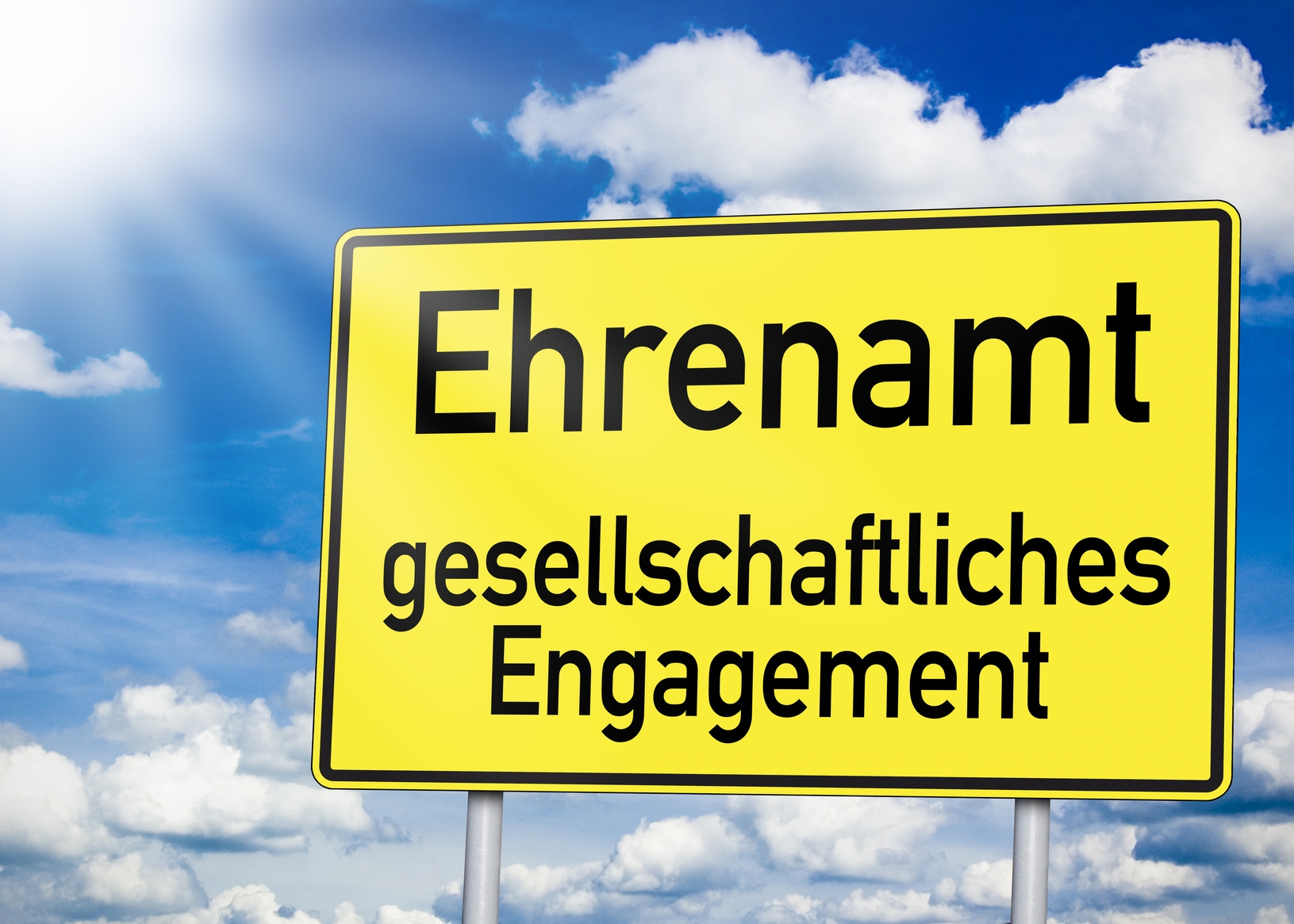 Gelbes Schild: Ehrenamt gesellschaftliches Engagement