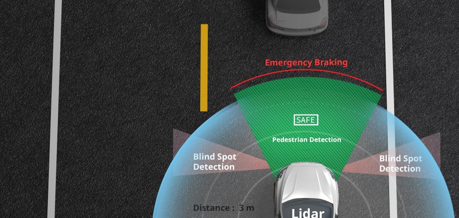 Auto mit Fahrassistenz, automatischer Bremse und weiteren smarten Fahrhilfen