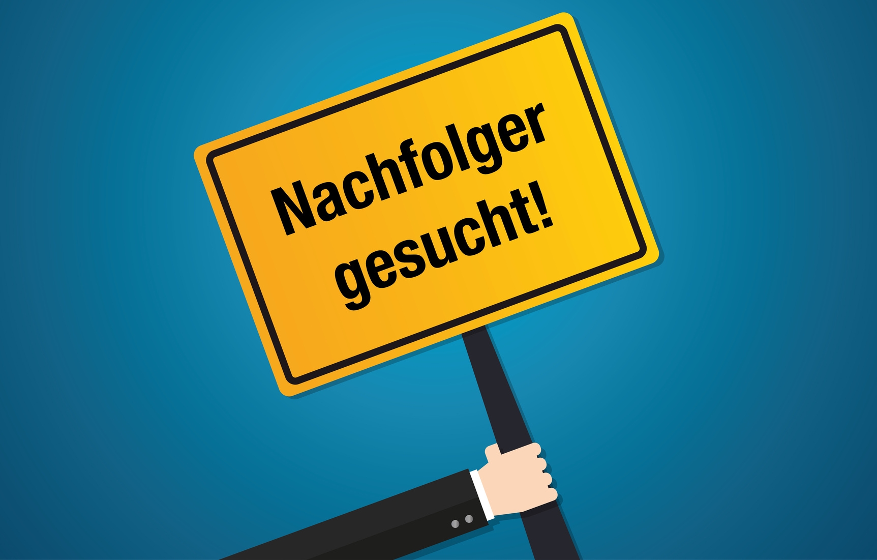 Eine Hand hält ein Ortsschild auf dem "Nachfolger gesucht!" steht. Eine Hand hält ein Ortsschild auf dem "Nachfolger gesucht!" steht.